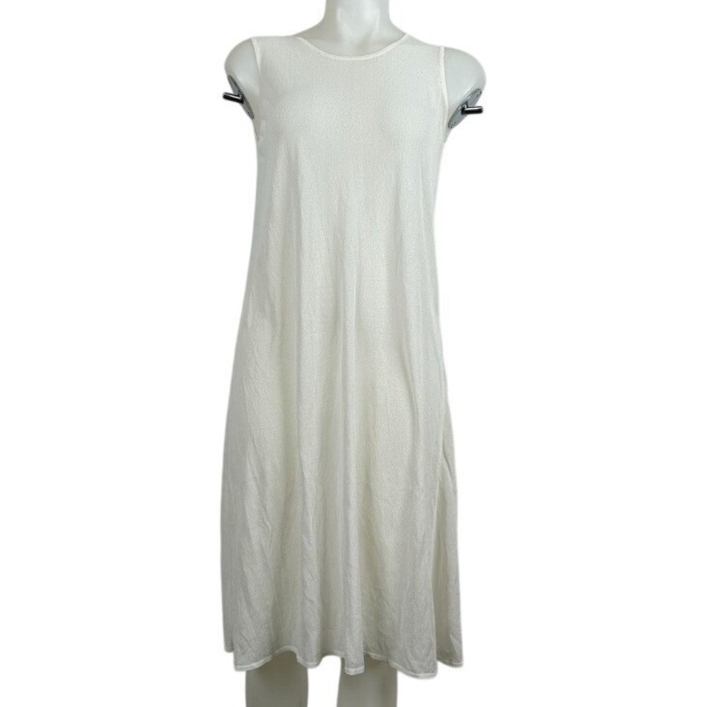 Eileen Fisher Sheer White Midi Shirt Knit Dress Boho Beach Minimalist Medium